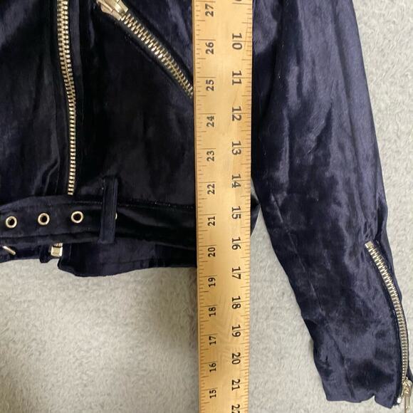 Walter Baker Travis Velvet Biker Motorcycle moto Jacket Zip Blue Women Size XS - Picture 6 of 7